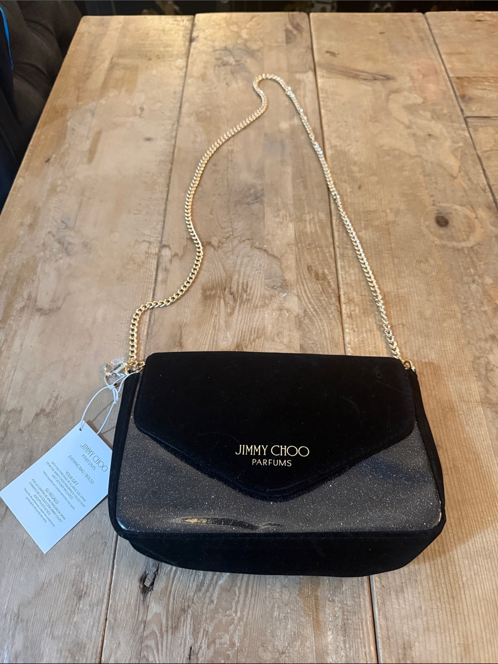 Jimmy Choo Black Velvet & Patent Crossbody Bag with Gold Chain